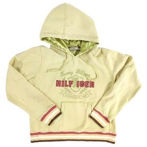 Womens Med Tommy Hilfiger  “80’s” Yellow Velvet LOGO Kangaroo Pocket Pre…